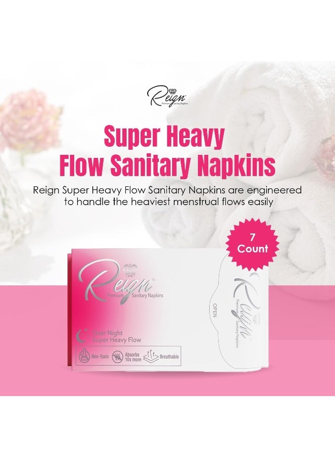 Reign Over Night Super Heavy Flow with Wings Sanitary Napkin for Women Super Absorbent Pads 7 Count 1 Pack - Image 2