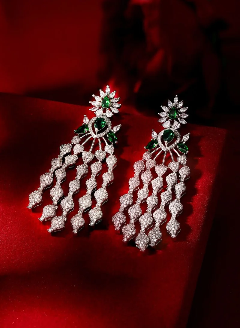 Priyaasi -Stone Studded Contemporary Tasselled Drop Earrings