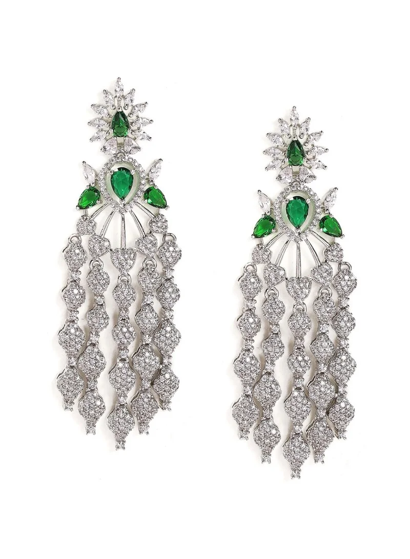 Priyaasi -Stone Studded Contemporary Tasselled Drop Earrings