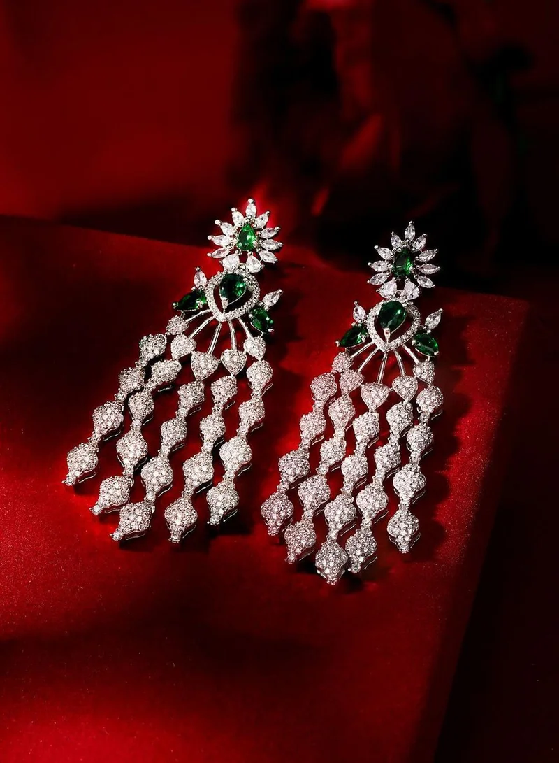 Priyaasi -Stone Studded Contemporary Tasselled Drop Earrings