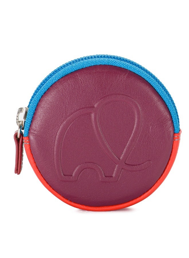 mywalit Round Coin Purse Pompeii in Premium Nappa Leather | Compact Zip Coin Wallet with Embossed Elephant Design | Colourful Small Change Purse by Mywalit - Image 1