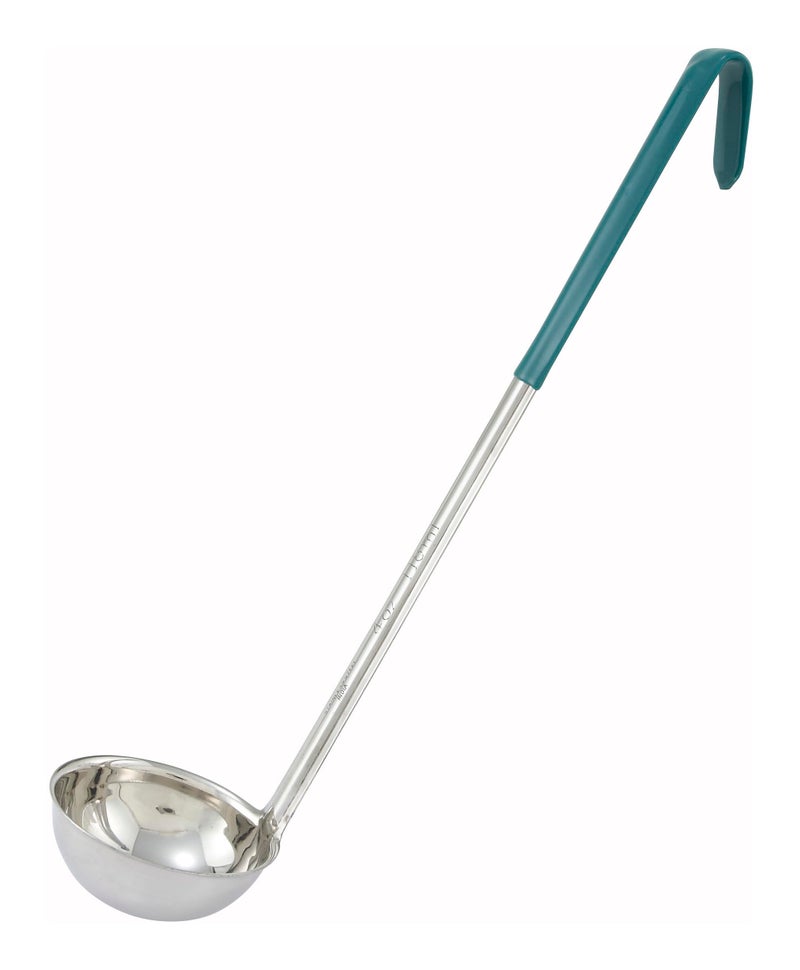 Winco Stainless Steel Ladle with Green Handle, 4-Ounce, Medium
