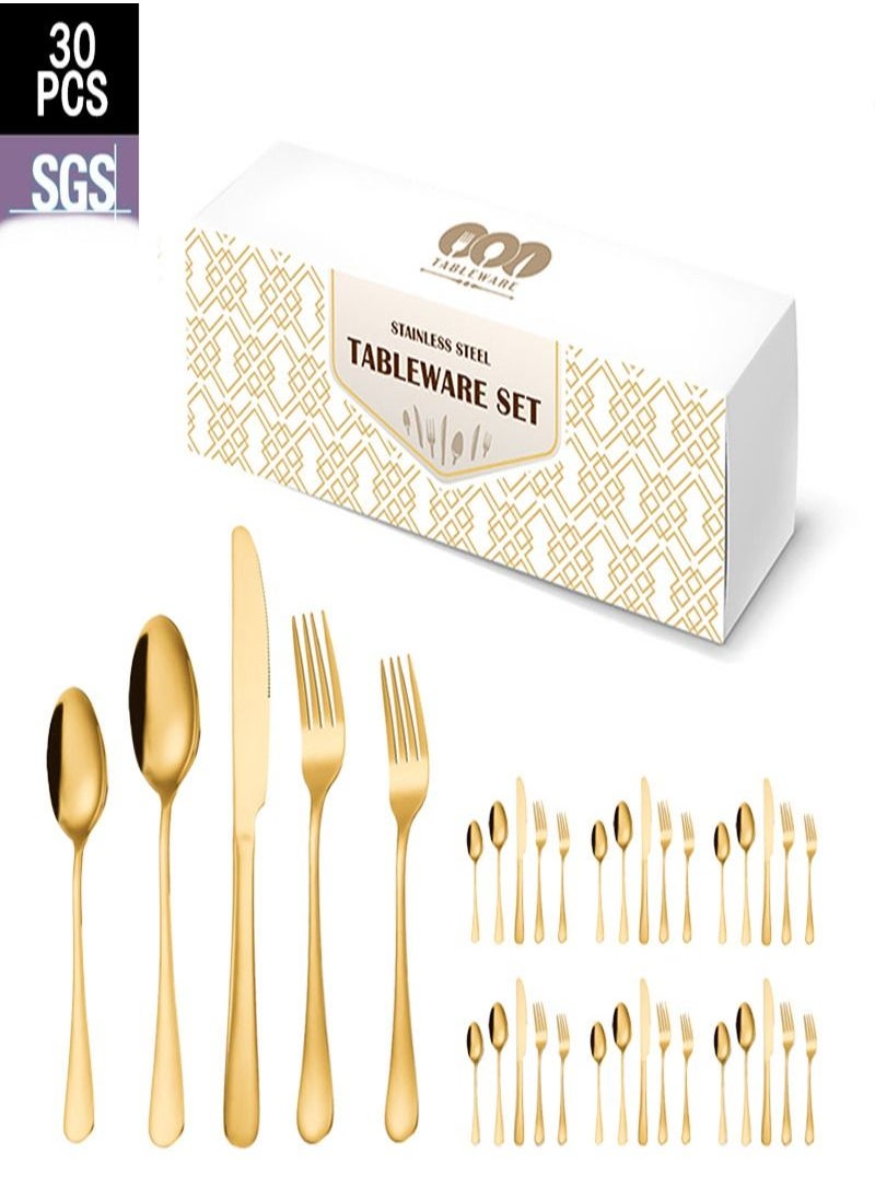 Sharpdo 30Pcs Stainless Steel Flatware Cutlery Set Golden  - Image 1
