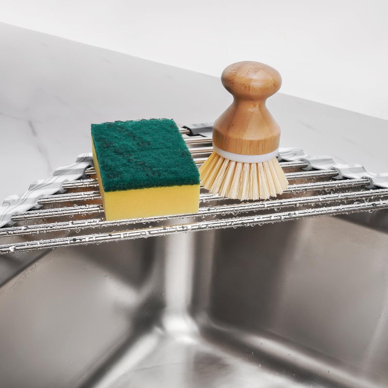 Tomorotec Marble Triangle Roll-Up Dish Drying Rack for Sink Corner - Small, Foldable, Stainless Steel, Multipurpose Kitchen Drainer Caddy, Trivet, Rustproof Organizer, Storage Shelf - Image 3