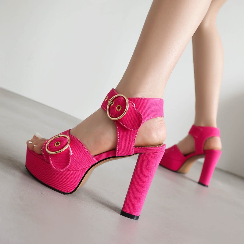 2024 Summer Denim Platform Women'S Shoes 33-43 Size Size Open Toe Belt Buckle Platform Sandals - Image 4