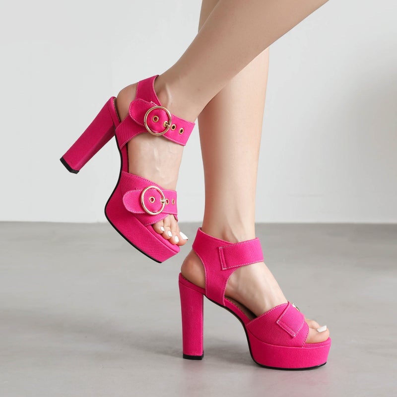 2024 Summer Denim Platform Women'S Shoes 33-43 Size Size Open Toe Belt Buckle Platform Sandals - Image 5
