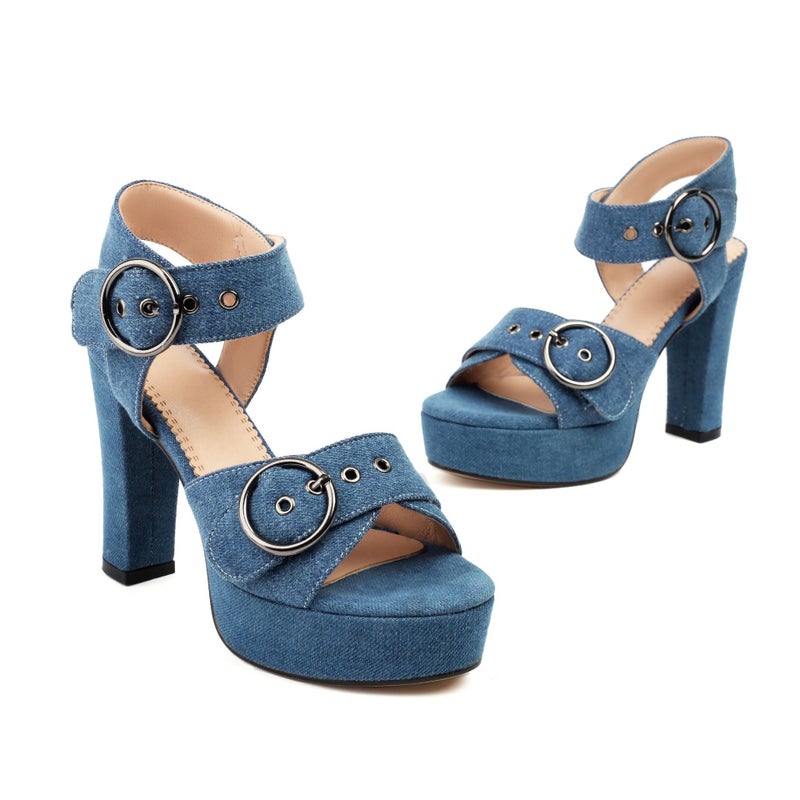 2024 Summer Denim Platform Women'S Shoes 33-43 Size Size Open Toe Belt Buckle Platform Sandals - Image 1