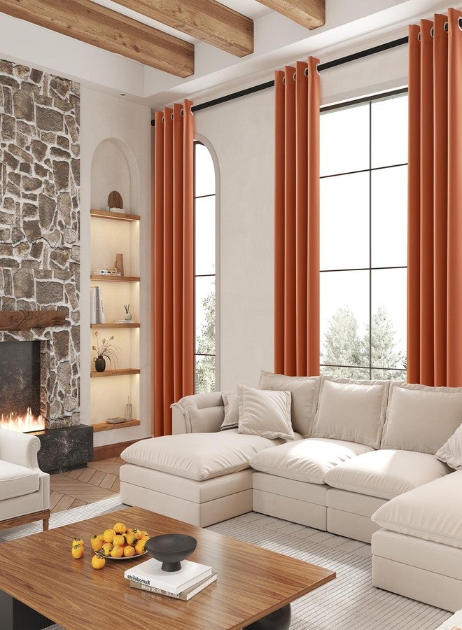 DUALIFE Blackout Curtains 84 Inch Length Thermal Insulated Dark Orange Room Darkening Bedroom Curtains -Burnt Orange Ochre, Set of 2 Curtain Panels, 42 by 84, Grommet - Image 2