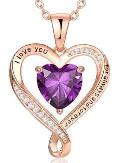 Zifeel Infinity Heart Pendant 925 Sterling Silver, Rose Gold Birthstone Necklace  - Image 1