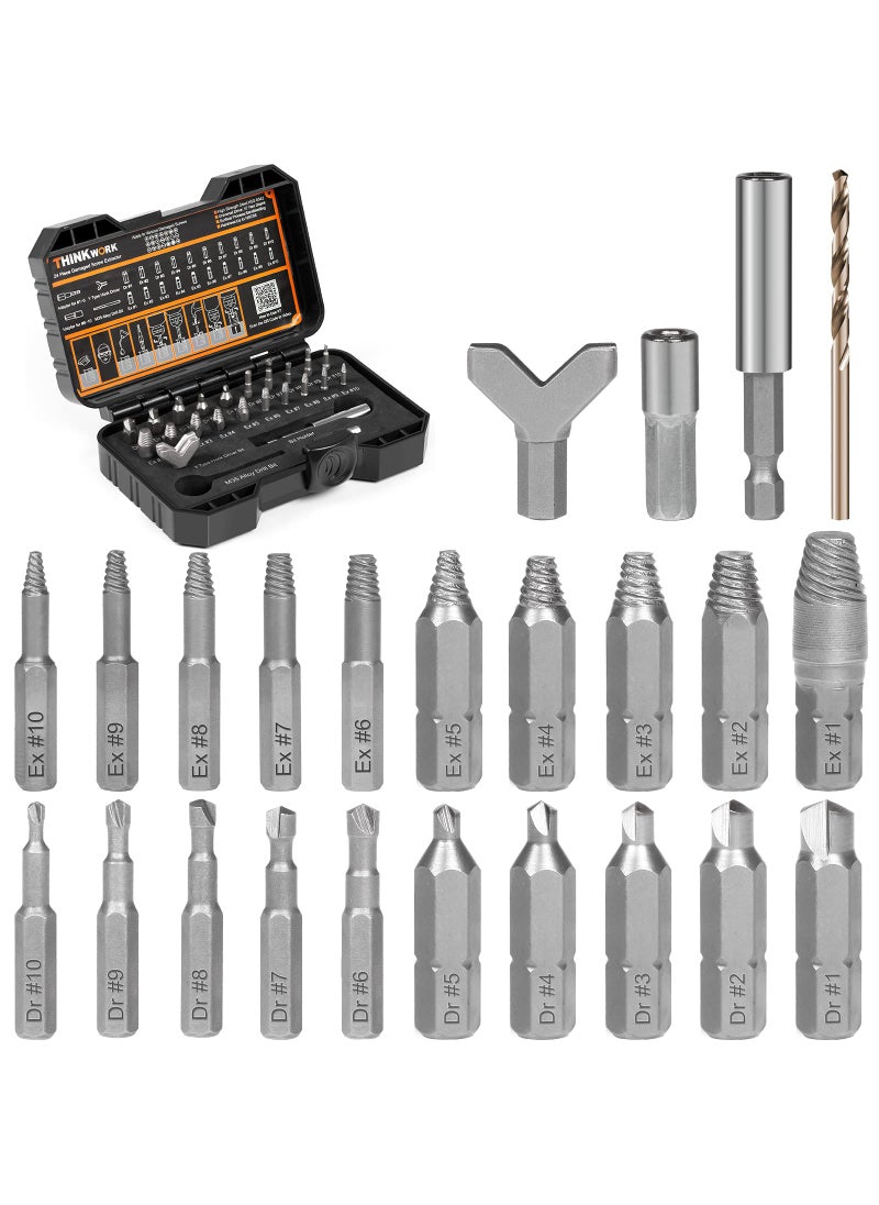 THINKWORK THINKWORK 24 Piece Damaged Screw Extractor Set, HSS 6542 (68 HRC), Easy Out Bolt Extractor Set, Stripped Screw Remover for Removing Damaged, Frozen, Rusted, Rounded-Off Bolts, Nuts, Small Screws  - Image 1