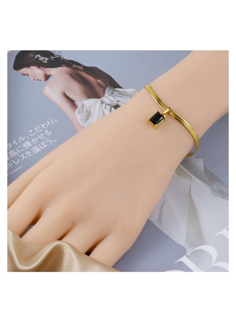 Kenzs 18K Gold Obsidian Simple Snake Bracelet - Image 2