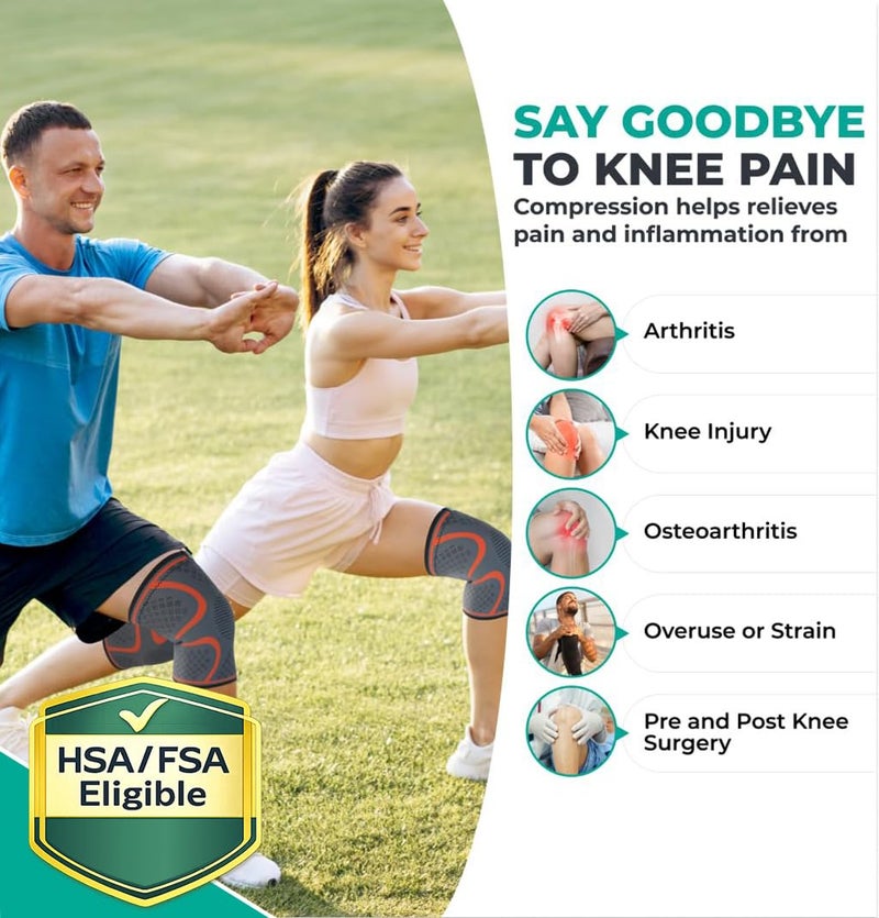 Modvel Compression Knee Brace for Women & Men, 2-Pack Knee Brace for Running Knee Pain, Knee Support Compression Sleeve, Workout Sports Knee Braces for Meniscus Tear, ACL & Arthritis Pain Relief - Image 2