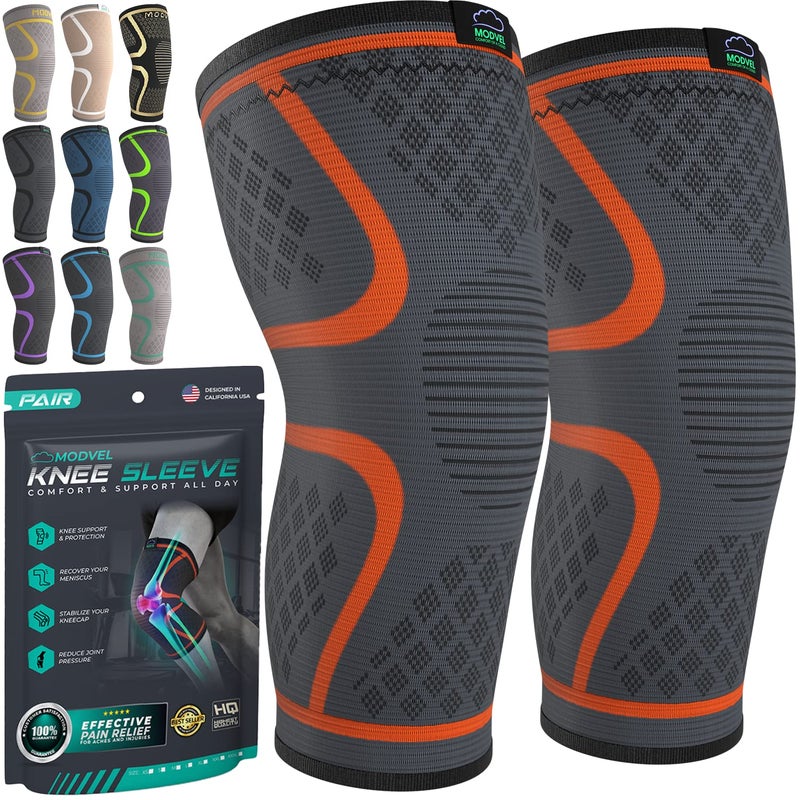 Modvel Compression Knee Brace for Women & Men, 2-Pack Knee Brace for Running Knee Pain, Knee Support Compression Sleeve, Workout Sports Knee Braces for Meniscus Tear, ACL & Arthritis Pain Relief - Image 1