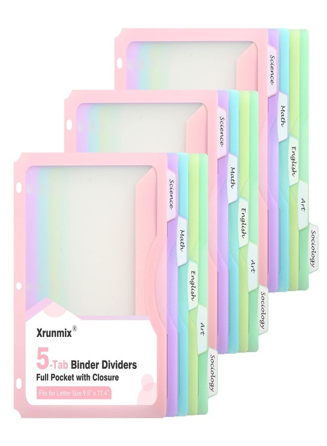 XRUNMIX 15 Counts Dividers with One Full Pocket, 5-Tab Binder Dividers for 3 Ring Binder, Recipe Binder Dividers for US Letter Size 8.5 x 11', Index Dividers for Back to School, Pastel Color (3) - Image 1