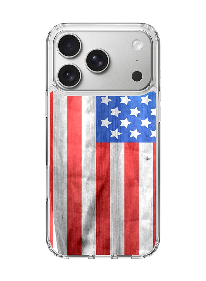 Stylizedd Classic Clear MagSafe Case for iPhone 17 Pro , Hybrid Soft Case Flexible Edges Anti Drop TPU PC Gel Thin Transparent Cover [ Designed for iPhone 17 Pro ] - USA Grunge Flag Full Print