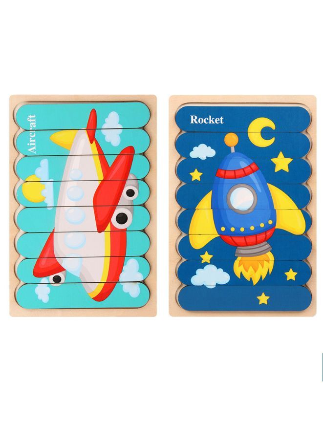 لعبة خشبية ثلاثية الأبعاد على الوجهين ، ألغاز بار الصور المقطوعة للأطفال ، قصة إبداعية متراصة ، أحجية متطابقة ، ألعاب تعليمية مبكرة - Image 1