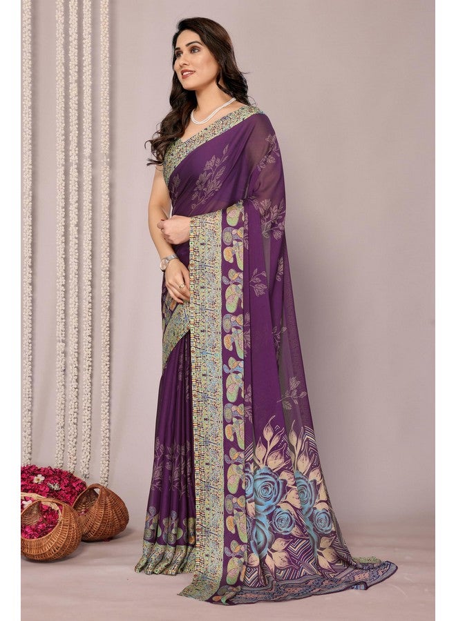 MIRCHI FASHION Chiffon Georgette Floral Print Sarees for Women with Blouse Piece (Dark Wine, Dusty Green, Yellow, Blue) - Image 5