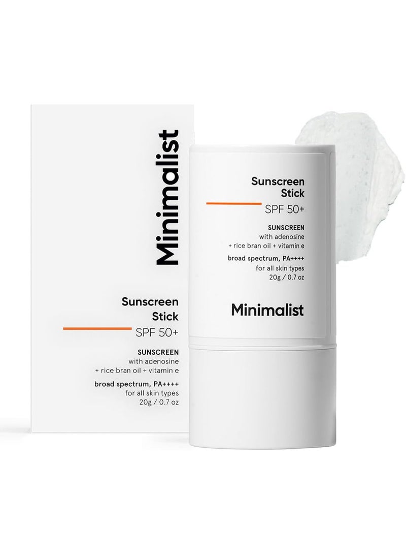 منيماليست ستيك واقي من الشمس بعامل حماية 50 مع الادينوزين وزيت نخالة الأرز وفيتامين E واسع الطيف Pa++++ | للنساء والرجال | 20 غرام لجميع أنواع البشرة منيماليست منالحد الادنى كريم الكل - Image 1