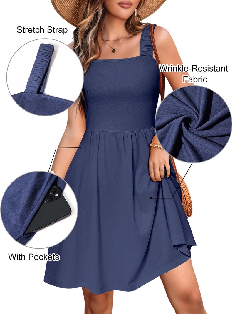 HUHOT Navy Blue Dress for Women Summer Outfits for Women 2025 Flowy Sleeveless Homecoming Dresses Sun Dress - Image 4