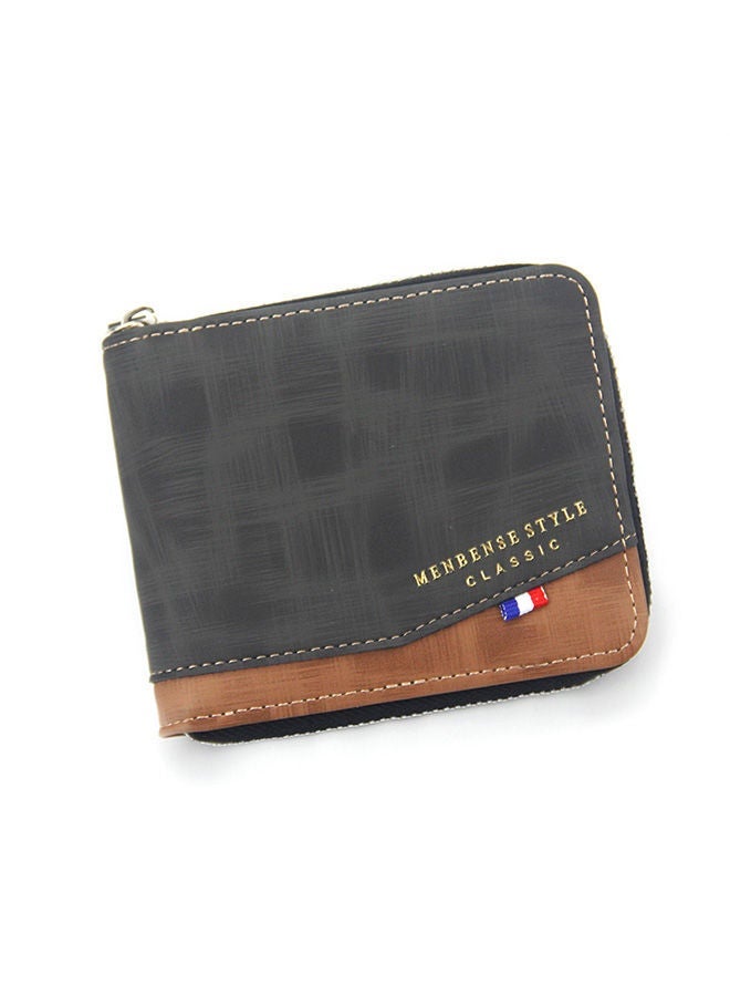 MenBense Business Large Capacity Men's Bifold Short Wallet Card Holder Certificate Zipper Bag for Commute - Image 1