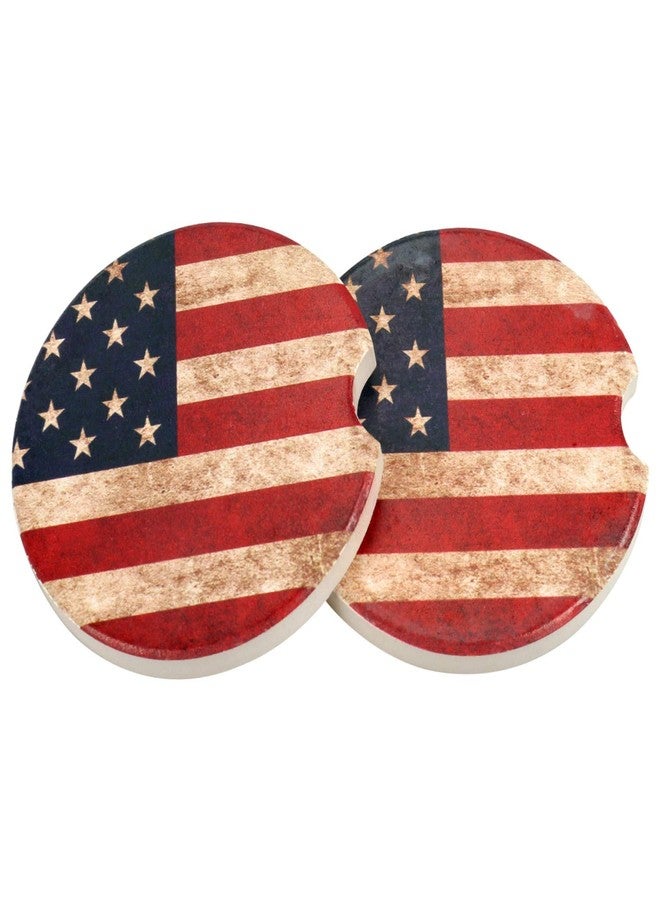 Wonlex Car Coasters 2 Pack, Small 2.56" Stone Car Cupholder Absorbent Coaster Set for Women Men Drink Cup Holder Coasters (USA Flag) - Image 1