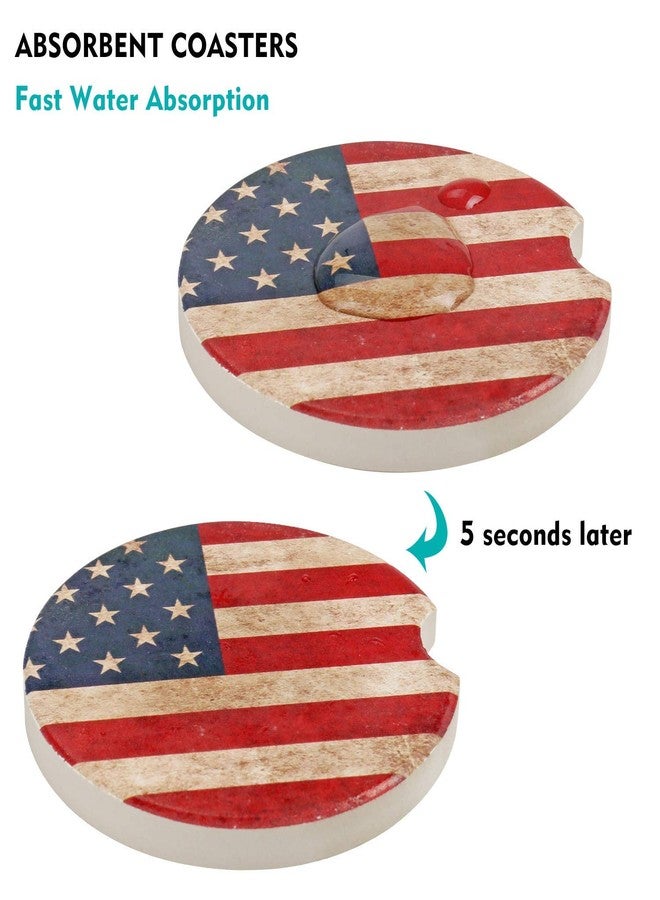 Wonlex Car Coasters 2 Pack, Small 2.56" Stone Car Cupholder Absorbent Coaster Set for Women Men Drink Cup Holder Coasters (USA Flag) - Image 5