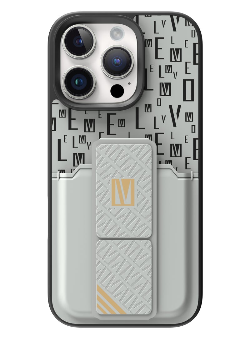 LEVELO iPhone 16 Pro Max Morphix Case with Built-in Grip and Card Holder / Impact Resistant Back Cover / Raised Camera Edge / Slim Cover - Grey  - Image 5