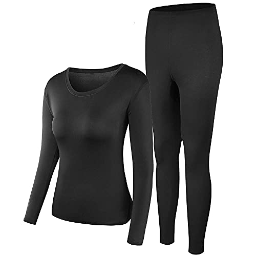 PISIQI Thermal Underwear Women Ultra-Soft Long Johns Set Base Layer Skiing Winter Warm Top & Bottom Black - Image 1