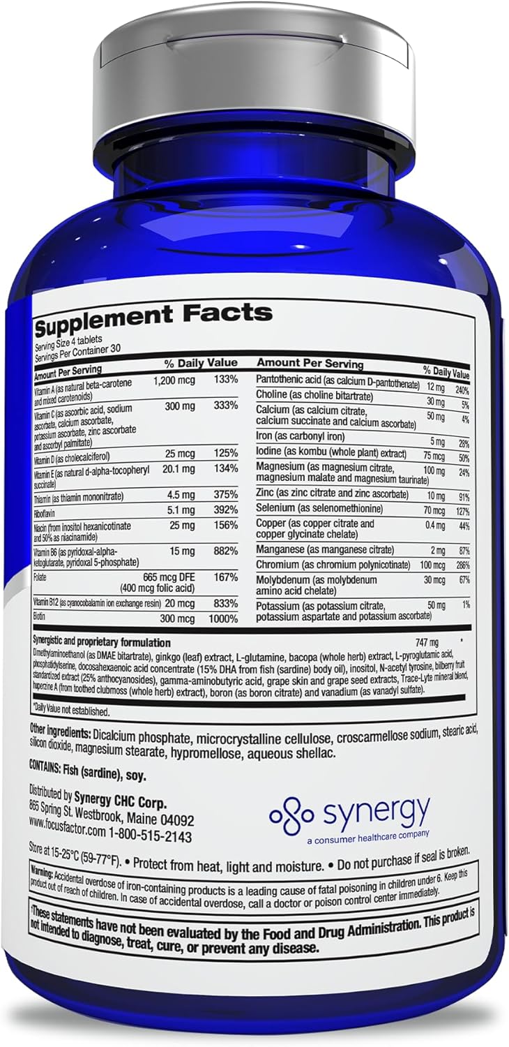 Focus Factor Adults Extra Strength 120 Count  Brain Supplement for Memory Concentration and Focus  Complete Multivitamin with DMAE Vitamin D DHA  Trusted Health Vitamins - Image 2