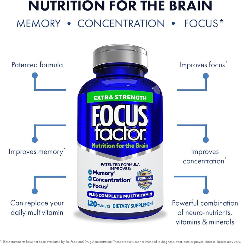 Focus Factor Adults Extra Strength 120 Count  Brain Supplement for Memory Concentration and Focus  Complete Multivitamin with DMAE Vitamin D DHA  Trusted Health Vitamins - Image 4
