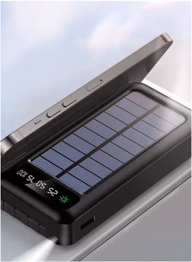 20000mAh Solar Power Bank with Fast Charging & Built-In Cable – High-Capacity Portable Battery Pack for Smartphones, Tablets & USB Devices | Dual USB Output, LED Indicator, and Solar Charging Panel | Black External Power Bank for Travel, Camping & Emergency Use - Image 4