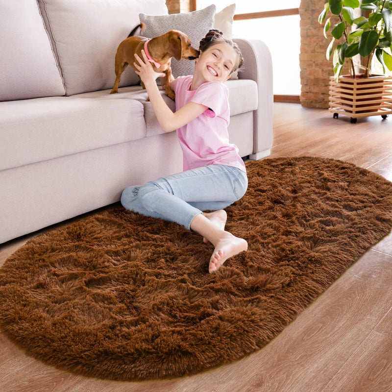 Noahas سجاد غرفة نوم ناعمة ناعمة رقيقة 2.6 '× 5.3' القهوة البيضاوية سجاد رقيق لغرفة نوم صغيرة سجاد غرفة الأطفال - Image 1