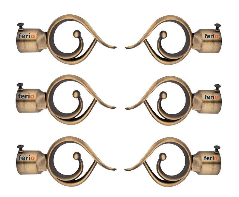 FERIO Brass Finish Zinc Curtain Finials for Door and Window Accessories 1 inch Rod Set of 3 (6 Pcs) Curtain Brackets/Holders for Home Decor - Image 1