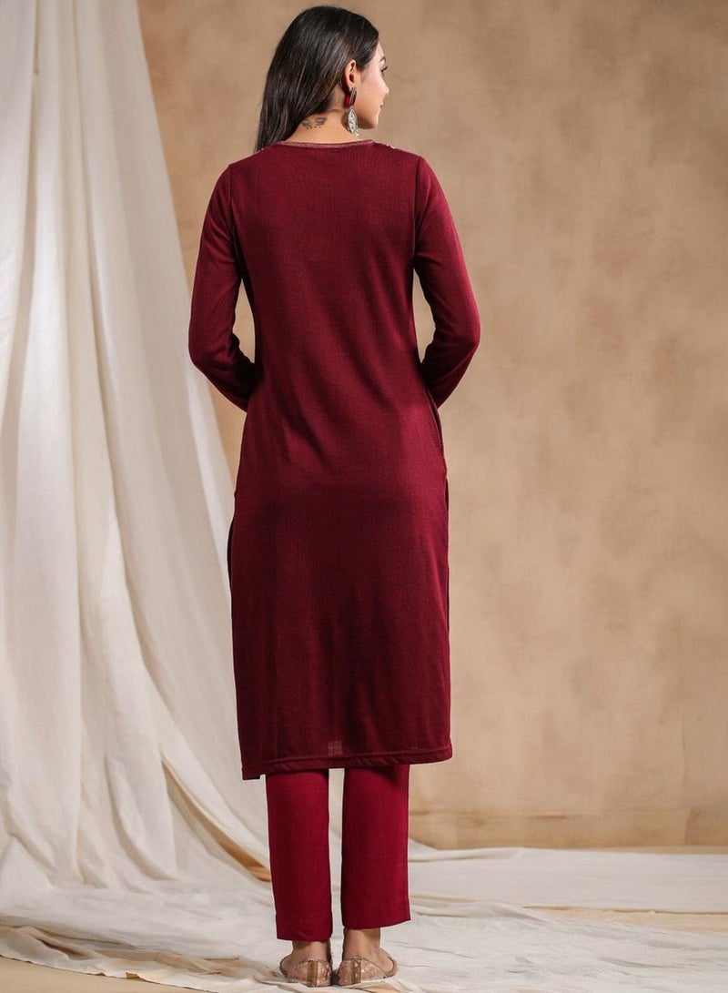 ISHIN Women's Ethnic WINE STRAIGHT 100% POLY KURTA - Image 5