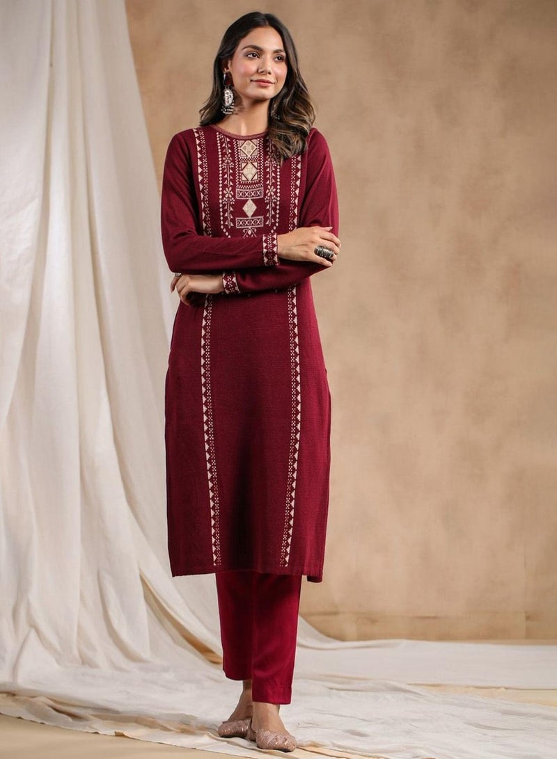 ISHIN Women's Ethnic WINE STRAIGHT 100% POLY KURTA - Image 1