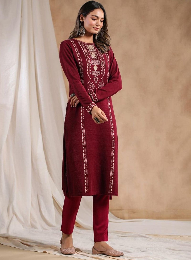 ISHIN Women's Ethnic WINE STRAIGHT 100% POLY KURTA - Image 3