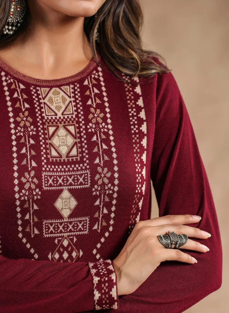 آي شين تونيك نسائي مستقيم من مزيج البوليستر بلون النبيذ مزين