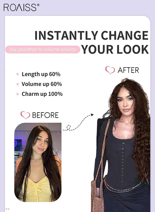 roaiss 6 Pcs Clip in Long Curly Hair Extensions, Invisible Adjustable Long Synthetic Heat Resistant Hairpieces for Women Girls, Dark Brown, 60cm (23.6 inches) - Image 2