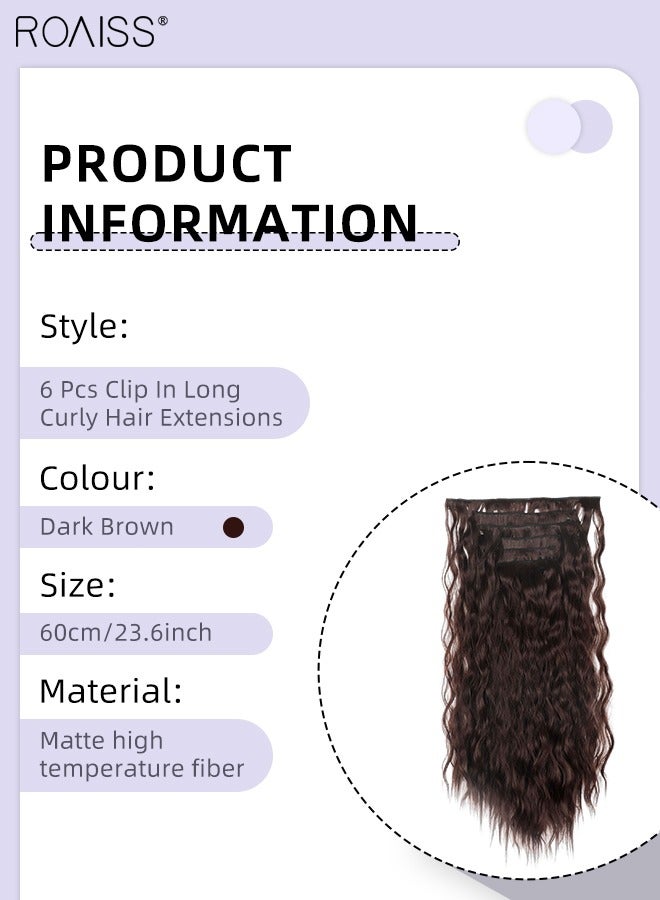 roaiss 6 Pcs Clip in Long Curly Hair Extensions, Invisible Adjustable Long Synthetic Heat Resistant Hairpieces for Women Girls, Dark Brown, 60cm (23.6 inches) - Image 3