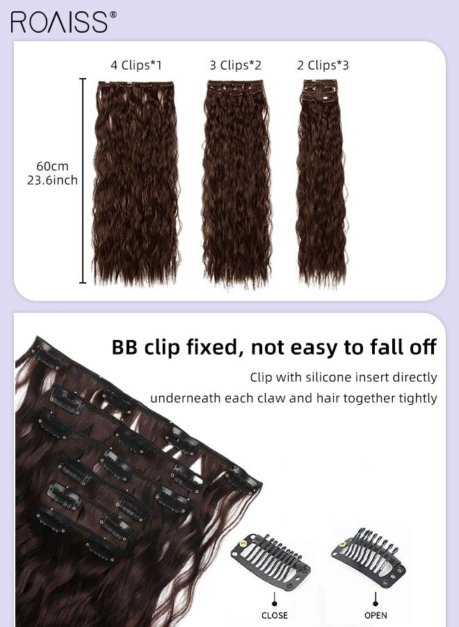 roaiss 6 Pcs Clip in Long Curly Hair Extensions, Invisible Adjustable Long Synthetic Heat Resistant Hairpieces for Women Girls, Dark Brown, 60cm (23.6 inches) - Image 4