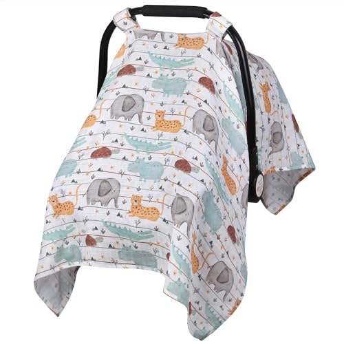 Metplus Muslin Carseat Cover for Babies,Breathable Infant Carseat Cover Lightweight Baby Carrier Cover for Girls Boys, Fit Spring Summer/Hot Days/Warm Weather - Image 1