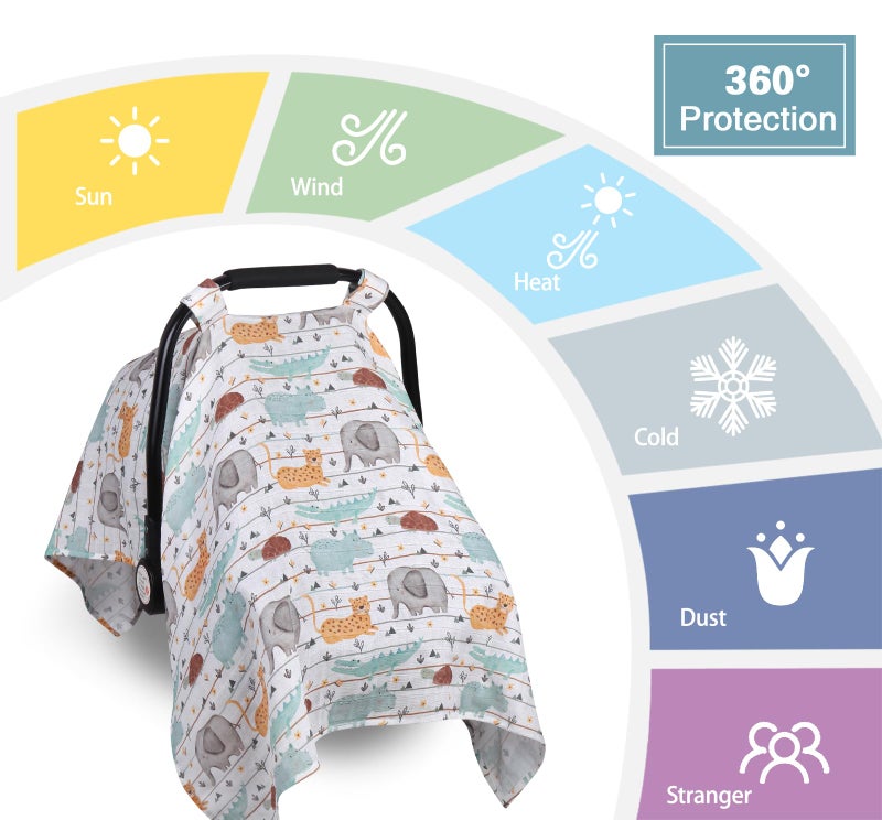 Metplus Muslin Carseat Cover for Babies,Breathable Infant Carseat Cover Lightweight Baby Carrier Cover for Girls Boys, Fit Spring Summer/Hot Days/Warm Weather - Image 4
