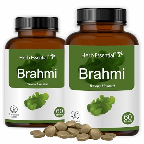 Herb Essential Brahmi Tablets 60 Count (Pack of 2) | Brahmi Tablets for Memory & Brain Health | Ayurvedic Herbal Supplement for Focus, Concentration & Stress Support | Natural Adaptogenic Formula - Image 1