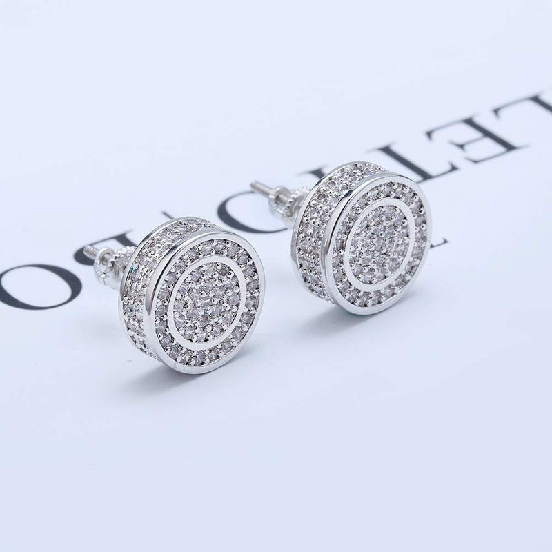 TOPGRILLZ 925 Sterling Silver Iced out CZ Premium Diamond Cluster Zirconia Round Screw Back Stud Earrings for Men and Women Hip Hop Jewelry (Silver Big Circle) - Image 4