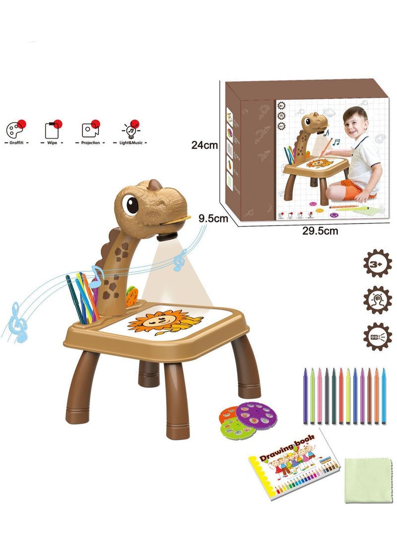 Brown Tyrannosaurus Rex Projection Table, Children'S Drawing Projector With Flashlight Slide Projector Toy, Tracing Sketch Table With Light Music, Suitable For Early Art Learning Game Gifts - Image 2