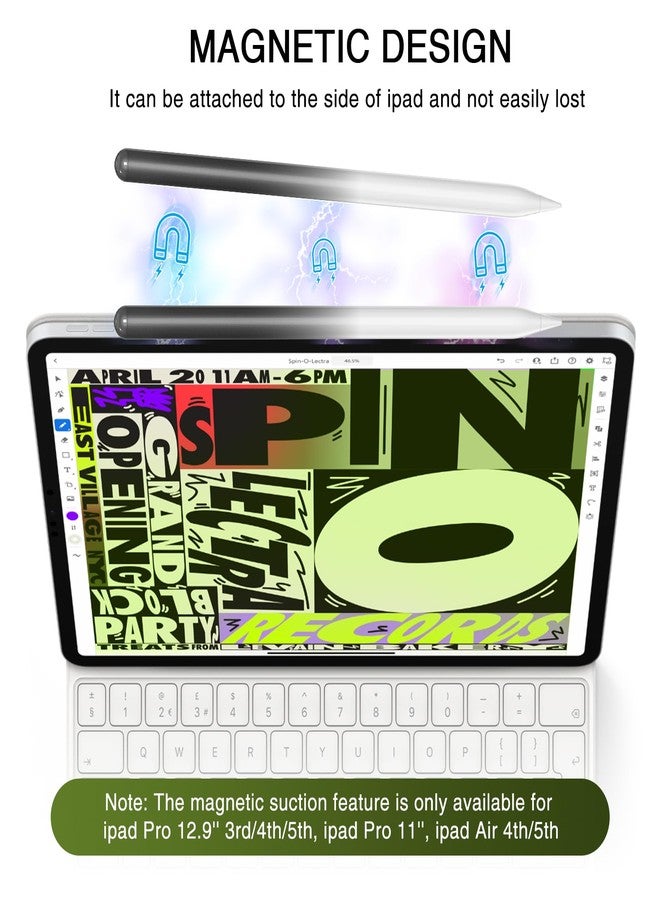 HATOKU Pen for iPad 2018-2025, HATOKU 15 Mins Fast Charging Pencil 1st Generation with Tilt & Palm Rejection for iPad Air 3/4/5/M2/M3, iPad Mini 5/6/7, iPad 6/7/8/9/10/11, iPad Pro 11"/12.9"/M4 (Black White) - Image 4