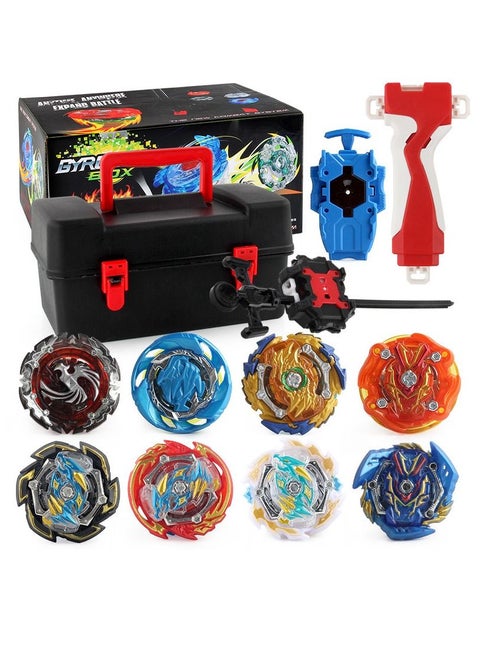 8 Piece Beyblade Burst Set With Launcher And Storage Box