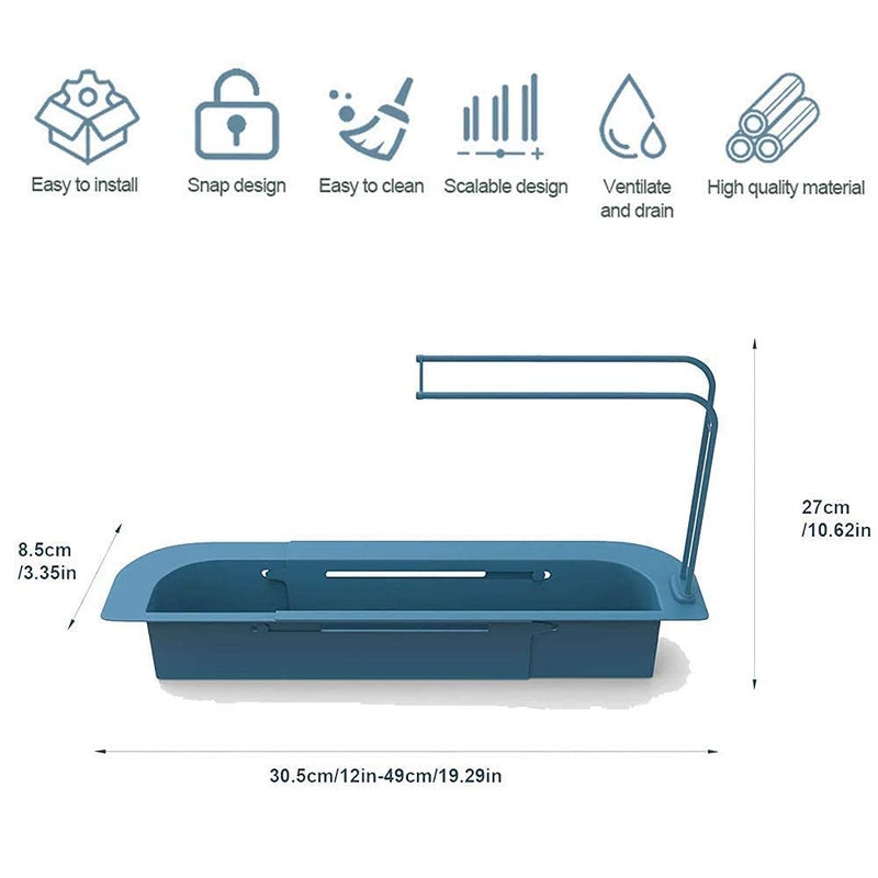 NOBILEA NOBILEA Telescopic Sink Sponge Holder Sink Storage Rack Caddy Shelf Organizer Scrubber Tray Drain Basket Plastic Dispenser Expandable Adjustable 2in1 Hanger with Towel Bar for Home Multi - Image 2