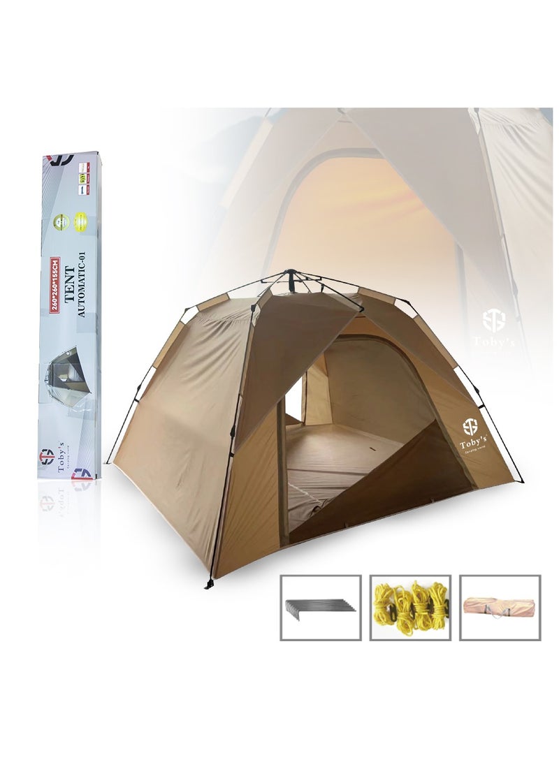 توبيز خيمة توبيز أوتوماتيكية لـ 4 أشخاص – خيمة تخييم قابلة للطي مقاومة للماء والرياح والشمس مع 3 نوافذ للتهوية - Image 1