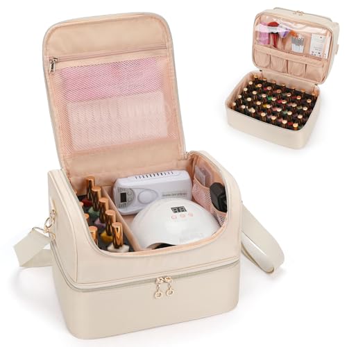 CUBETASTIC Nail Polish Organizer Portable Nail Polish Storage Case Holds 45 Bottles Nail Polish Nail Lamp Travel Nail Supplies Organizer for Nail Tech Kit Manicure Tools White 45 Slots - Image 1